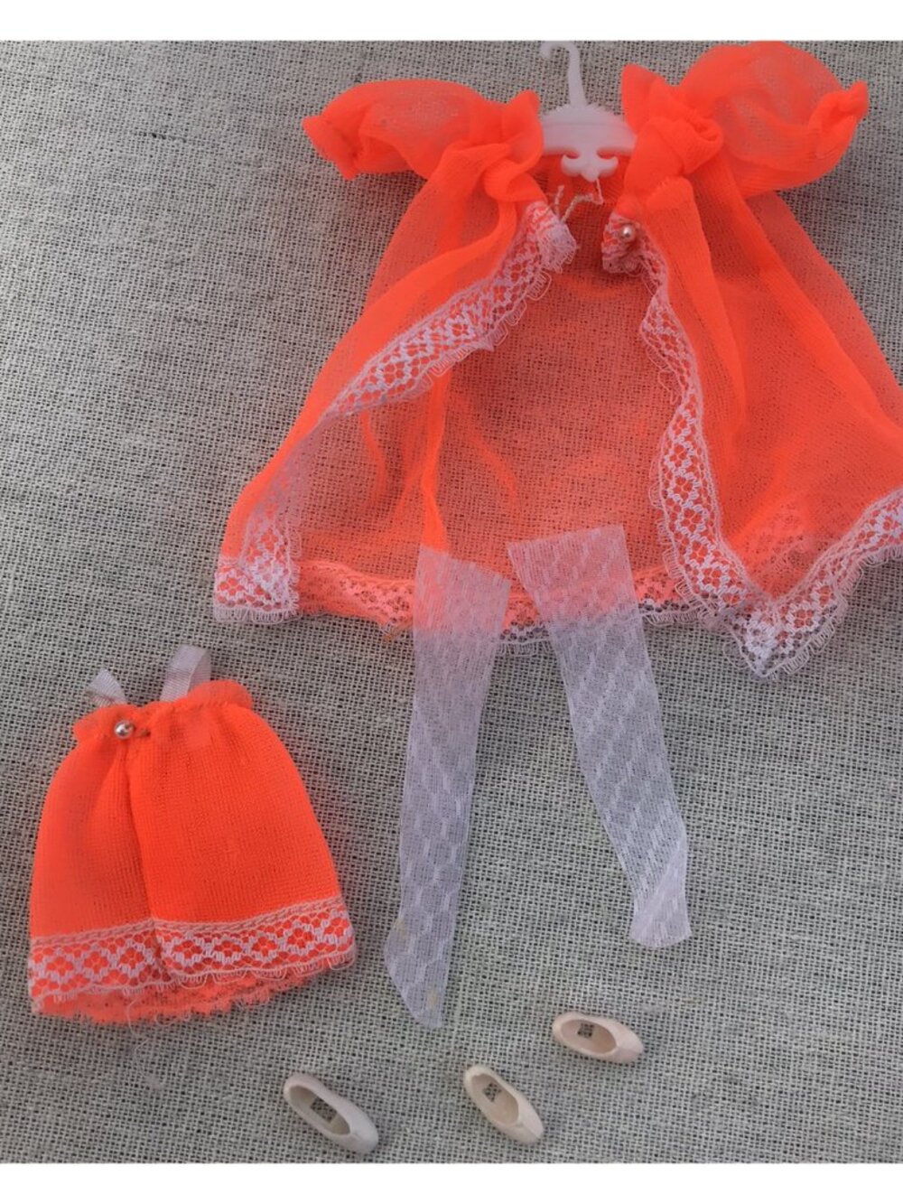 #725 Midnight Lace Lingerie VTG 70s Topper Dawn Doll Fashion Outfit Orange Mod